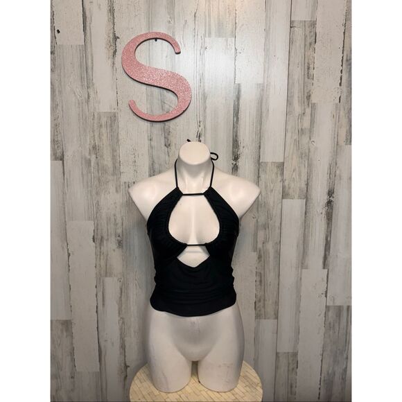 Windsor Black Cut Out Halter Top Size Small | Y2K Clubwear Going Out Top - Picture 1 of 7